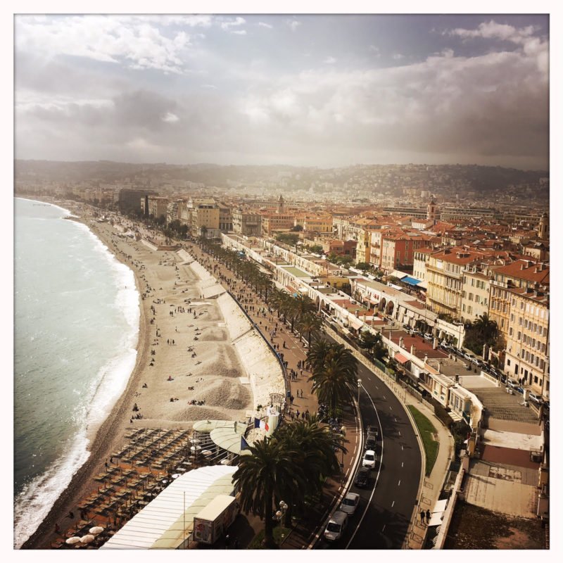 A view of the Promenade des Anglais as we walked up the hill to Parc du Chateau (Castle Park) on our first afternoon.